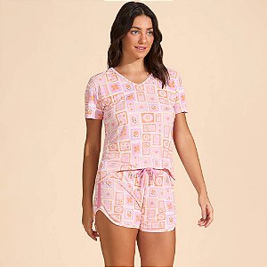 Pijama Baunilha Manga Curta Microfibra Ve27 Rosa Feminino