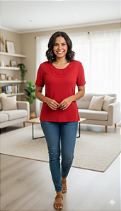 Blusa canelada m/c com renda G2