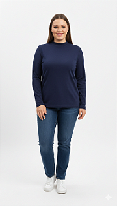 Blusa malha suede básica m/l marinho Ex