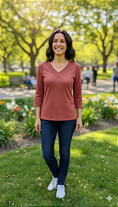 Blusa canelada mg 3/4 com guipere no decote