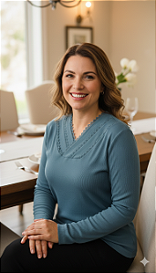 Blusa canelada m/l com renda guipure