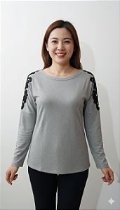 Blusa viscolycra premium m/l com renda na manga