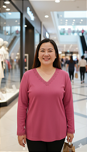 Blusa canelada m/l com renda no decote G3