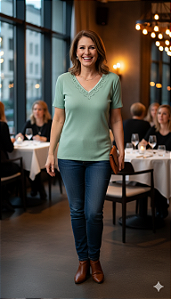 Blusa canelada m/c com renda G2