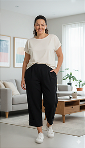 Calça de viscose com elástico forrada