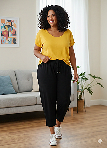 Calça de viscose com elástico e forro