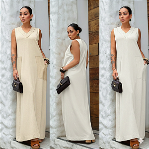 Vestido Éfeso de viscose algodão e linho
