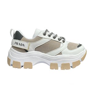 Tênis Sneaker Prada Milano Chunky Branco - Nude - Slim Shoes