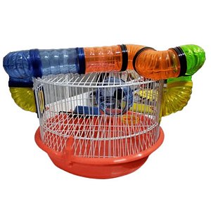 Gaiola Redonda Para Hamster Com Tubos e Brinquedos