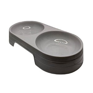 Comedouro Duplo de Plástico 150ml - Cinza