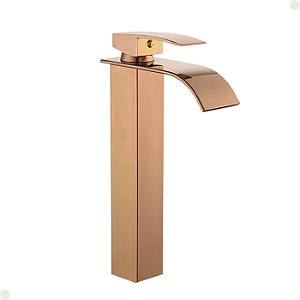 TORNEIRA BANHEIRO LAVABO MISTURADOR MONOCOMANDO CASCATA BICA ALTA ROSE GOLD