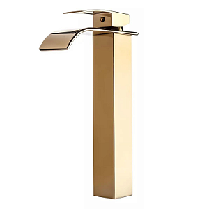 TORNEIRA BANHEIRO LAVABO MONOCOMANDO MISTURADOR CASCATA ALTA DOURADA GOLD