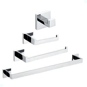 KIT ACESSÓRIOS PARA BANHEIRO ACABAMENTO QUADRADO CROMADO 4 PEÇAS