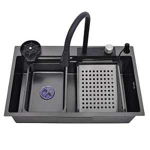 CUBA COZINHA GOURMET PREMIUM CASCATA COM TORNEIRA LAVADOR COPOS AÇO INOX 304 PRETO