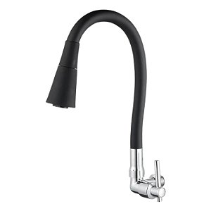 TORNEIRA GOURMET COZINHA FLEXIVEL PRETA PAREDE CONE