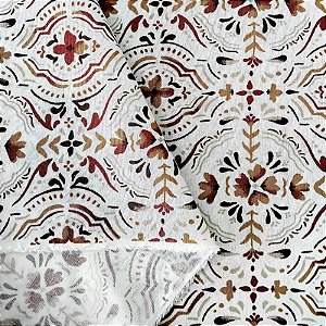 Tecido Impermeável Ecotec Aquarela Branco Terracota e Azul
