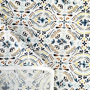 Tecido Impermeável Ecotec Aquarela Branco Azul e Amarelo