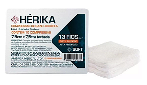 Compressa de Gaze Hidrófila Estéril Hérika - 13 fios - Caixa com 1200 pacotes com 5 compressas