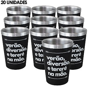 Kit 20 Copos Cuia Térmico de Alumínio 300ml Preto Frase Nosso Tereré