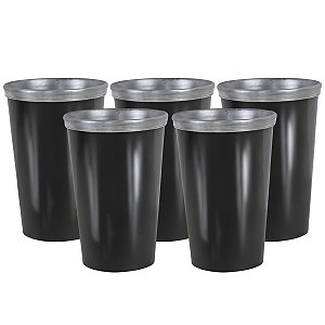Kit 5 Copos Cuia Térmico de Alumínio 300ml Preto Liso Nosso Tereré
