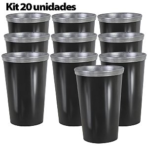 Kit 20 Copos Cuia Térmico de Alumínio 300ml Preto Liso Nosso Tereré