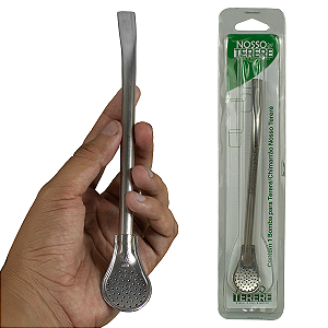 Bomba Terere Lisa Redonda Cromada 19cm Gravação Nosso Tereré