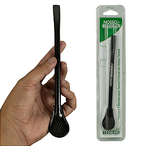 Bomba Terere Lisa Redonda Preto 19cm Gravação Nosso Tereré