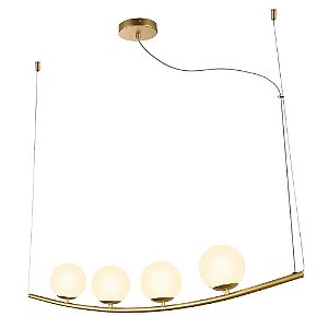 Pendente Oscar Globo Vidro 12cm X 100cm X 17cm 4x G9 Dourado