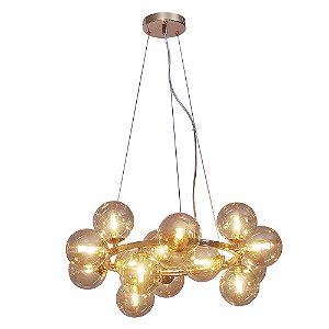 Pendente Halo French Gold e Vidro Conhaque D56cm 15xG9 JO004