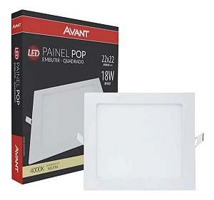 Painel Pop LED Quadrado 18w 4000k Embutir 22x22 cm Avant