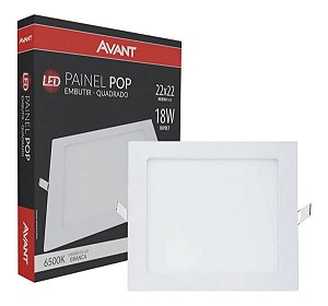 Painel Pop LED Quadrado 18w 6500k Embutir 22x22 cm Avant
