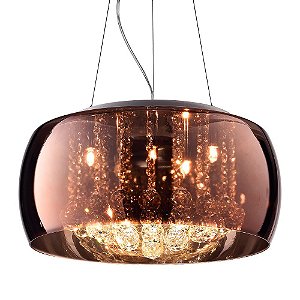 Pendente / Plafon Vidro Soho Cobre e Cristal 50cm PD001CO Bella