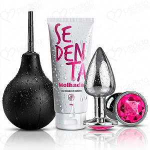 Kit Ducha Íntima 224ml Gel Lubrificante Sedenta Molhada Neutro 50g e Plug Anal P Aço
