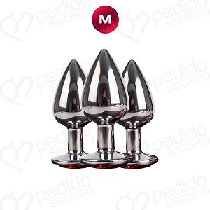 Kit Plug Anal Tamanho M Intermediário Inox Pedra Joia Excita Estimula Dilata - Sexy Import