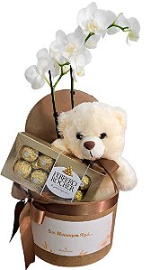 EH - Box Mensageira com Orquídea, Chocolates Ferrero Rocher e Pelúcia