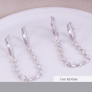 DUO ARGOLA CRAVEJADA COM ZIRCONIAS PENDURADAS