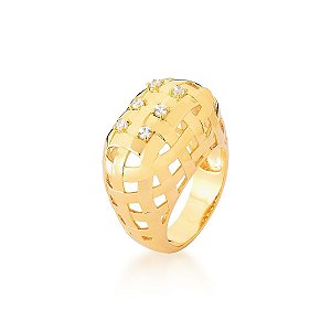 ANEL OVAL TRANÇADO LISO COM ZIRCÔNIAS BRANCAS