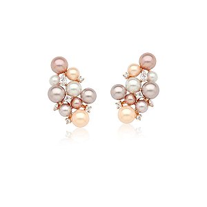 BRINCO EAR CUFF COM PEROLAS EM QUATRO TONS BANHADO A OURO ROSÊ
