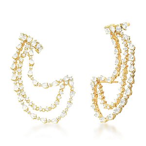 BRINCO EAR LINE E PIERCING DE ORELHA ZIRCONIA BANHADO A OURO