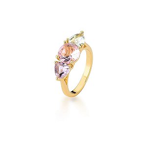 ANEL CRISTAL ROSA AMETISTA E AGUA MARINHA