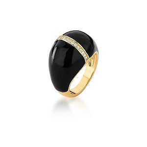 ANEL CRAVEJADO ZIRCONIA BRANCA ESMALTADO PRETO