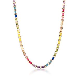COLAR RIVIERA COM ZIRCÔNIAS OVAIS COLORIDAS BANHADA A OURO
