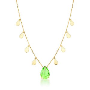 CORRENTE COM CRISTAL EM GOTA PRASIOLITA BANHADA A OURO SJ