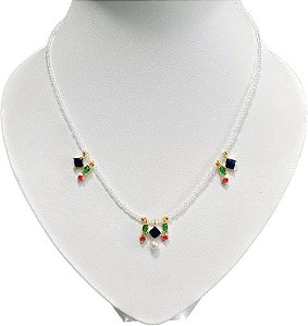 COLAR DELICADO QUARTZO CRISTAL  COM PINGENTES SJ