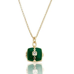 COLAR RELICARIO LITTLE MOMENTS DOURADO/VERDE SM