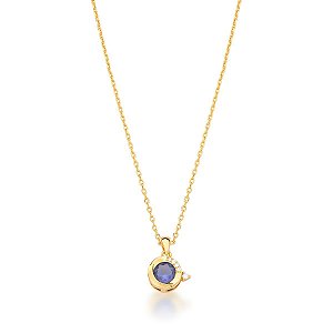CORRENTE COM PINGENTE ORBITAL TANZANITA BANHADO A OURO SM