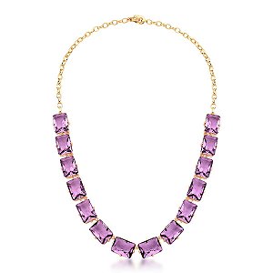 COLAR CRISTAIS RETANGULARES AMETISTA BANHADO A OURO SM