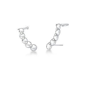 BRINCO EAR CUFF COM ESFERAS LISAS E ZIRCÔNIAS BANHO RODIO SM