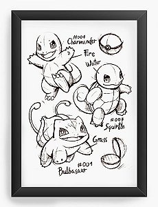 Quadro Decorativo A4 (33X24) Bulbasaur Charmander Pokemon