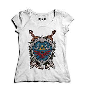 Camiseta Feminina Link - Escudo - Nerd e Geek - Presentes Criativos